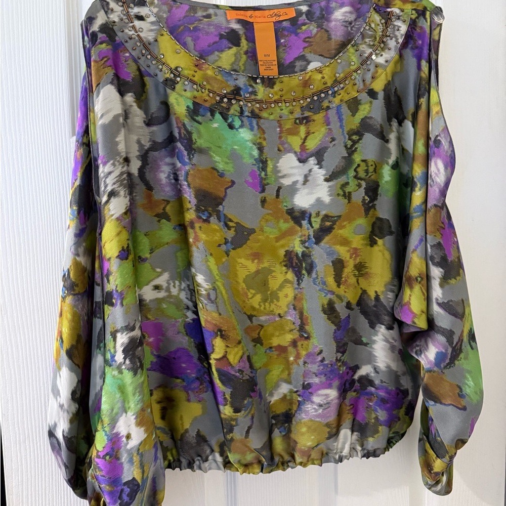 Purple and Gold Relaxed Embellished Blouse